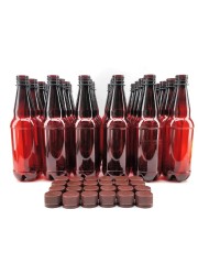 24 x 500mL PET Amber Brown Bottles with Screw Caps-KegLand- Bottles & Fillers