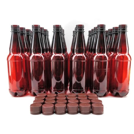 24 x 500mL PET Amber Brown Bottles with Screw Caps