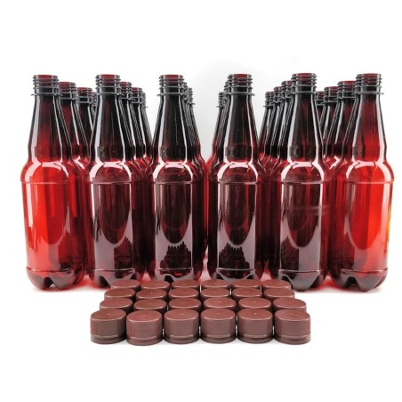24 x 500mL PET Amber Brown Bottles with Screw Caps-KegLand- Bottles & Fillers