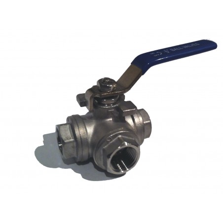 3 Way Ball Valve to 1/2" Threads - T Port Configuration