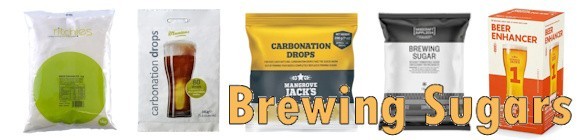 Brewing sugars, brew enhancers, and carbonation drops
